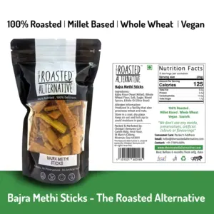 Nutrition facts for roasted whole wheat and bajra methi sticks